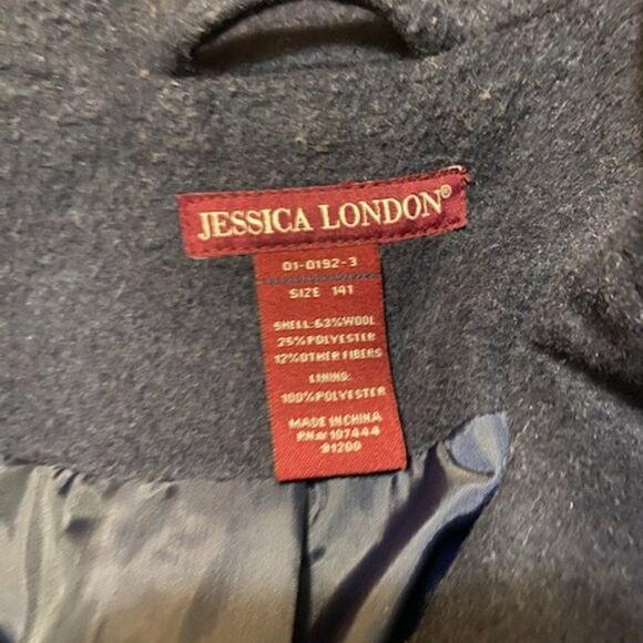 Jessica London Navy Blue wool mixed coat, size 14T - Picture 3 of 3